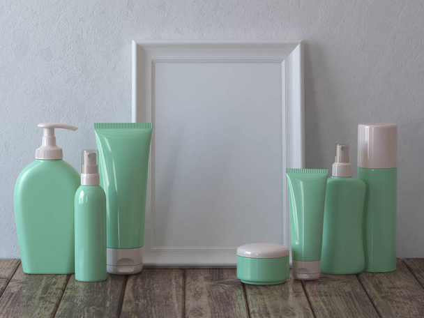 Set of cosmetics with mirror or picture. Mock up. - Fotografie, Obrázek