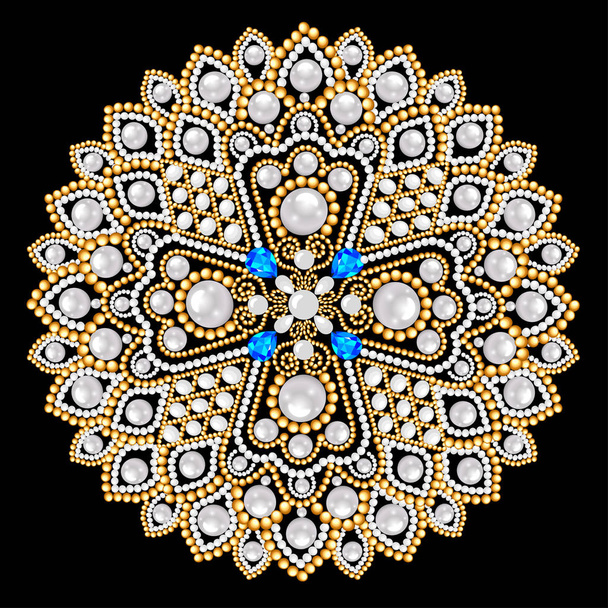 Mandala brooch jewelry, design element.  Geometric vintage ornam - ベクター画像