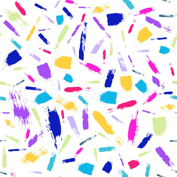 Vector seamless pattern with brush stripes and strokes. Rainbow color on white background. Hand painted grange texture. Ink geometric elements. Fashion modern style. Endless trend fabric print Unusual - Vektori, kuva