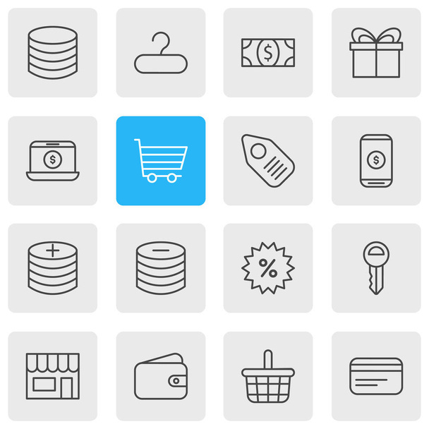Vector Illustration Of 16 Commerce Icons. Editable Pack Of Mobile, Plus, Clef And Other Elements. - Vektor, obrázek