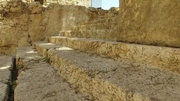 Slowly Walking Backwards Over Steps of Herod's Palace - Footage, Video