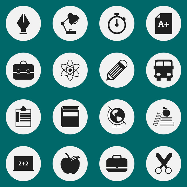 Set van 16 bewerkbare School iconen. Bevat symbolen zoals toezicht op de lijst, snijden, leerboek en meer. Kan worden gebruikt voor Web, Mobile, Ui en Infographic Design. - Vector, afbeelding