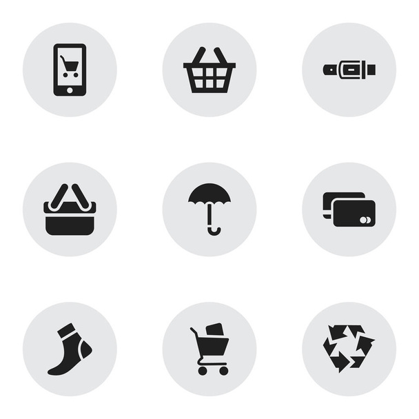 Sada 9 upravitelné obchodu ikon. Obsahuje symboly, například punčochové zboží, popruh, E-Commerce a mnoho dalšího. Lze použít pro webové, mobilní, Ui a infografika Design. - Vektor, obrázek