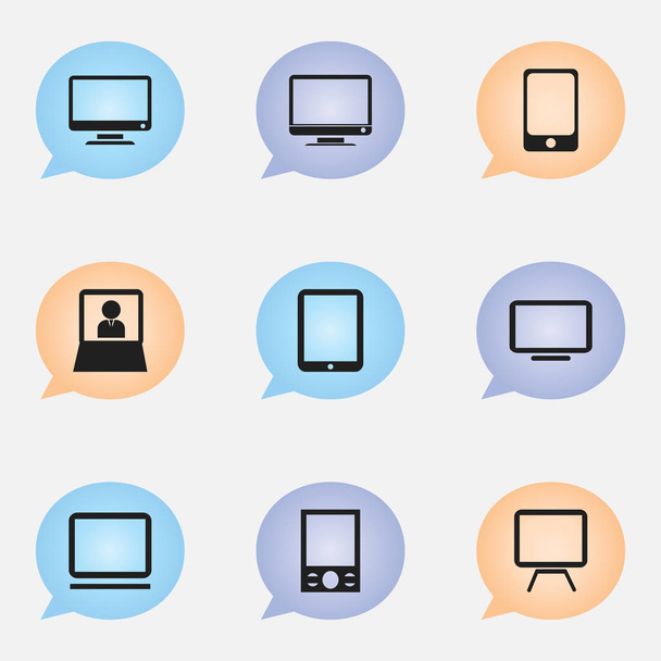 Set van 9 bewerkbare apparaten iconen. Bevat symbolen zoals televisie, Smartphone, Computer en meer. Kan worden gebruikt voor Web, Mobile, Ui en Infographic Design. - Vector, afbeelding