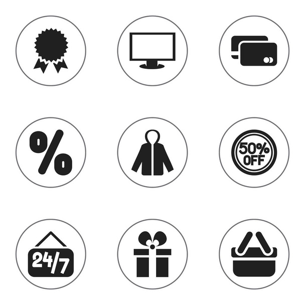 Készlet 9 szerkeszthető üzleti ikonok. Például vásárlás ügyben, Monitor, jelen Box, és magában foglalja a szimbólumok. Lehet használni a Web, mobil, Ui és Infographic Design. - Vektor, kép