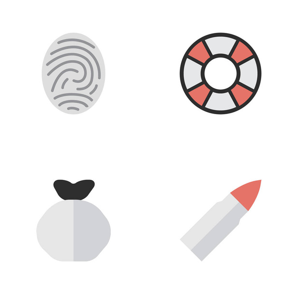 Vector illustratie Set van eenvoudige criminele iconen. Elementen Moneybox, Lifesaver, Bioskyner en andere Bioskyner van synoniemen, Gun en bescherming. - Vector, afbeelding