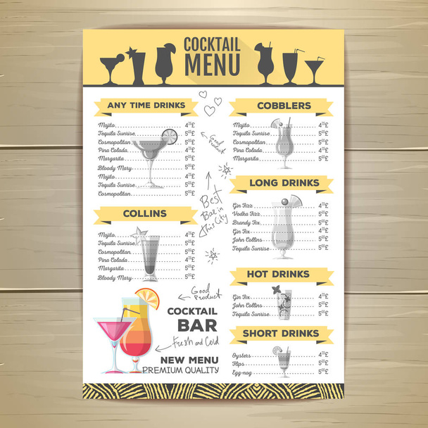 flaches Design der Cocktailkarte. Dokumentvorlage - Vektor, Bild