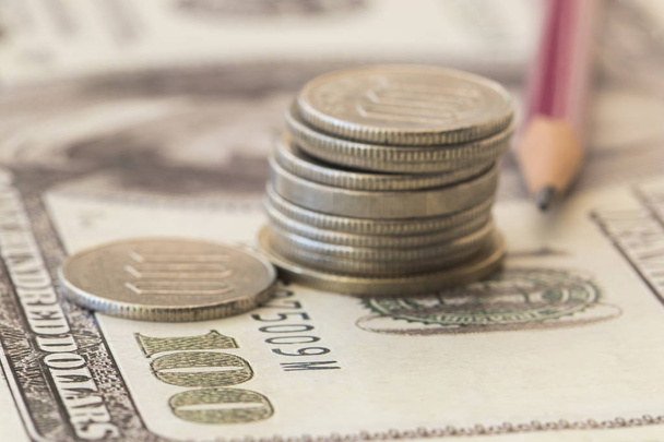 фон финансовых банкнот и монеты деньги с бизнеса
 - Фото, изображение