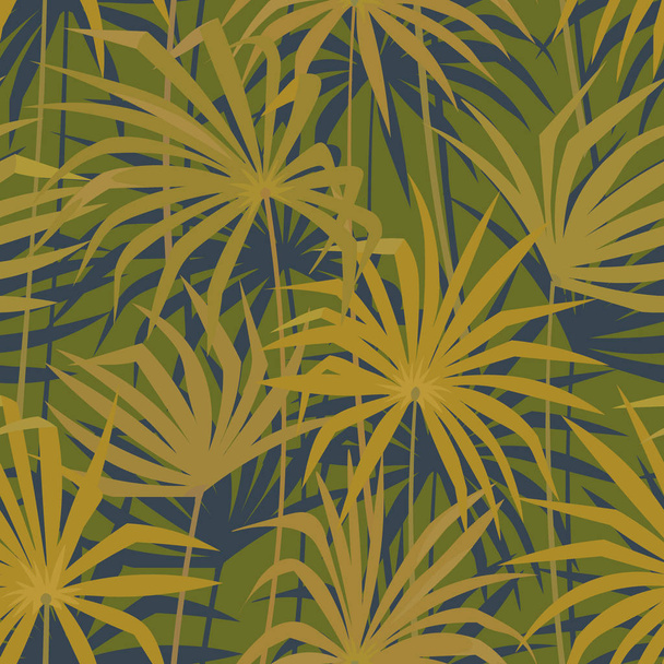Tropical palm leaves seamless pattern. Tropic jungle fan leaf background - Vector, Image