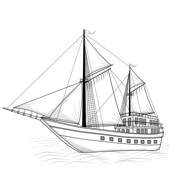 vintage ship with sails and reflection - Vector, Image
