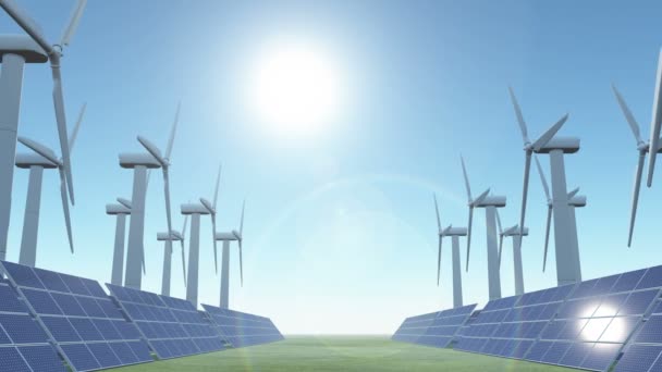 4k Solar panels & Wind power,green free clear energy. - Footage, Video