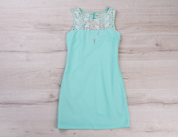 Green lace insert dress.  - Photo, Image