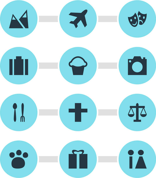 Vector Illustration Of 12 Check-In Icons. Editable Pack Of Present, Briefcase, Scales And Other Elements. - Vector, afbeelding