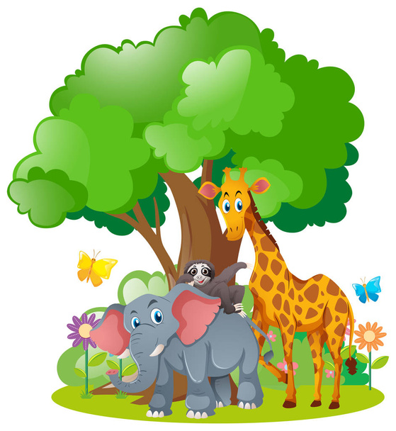 Divoká zvířata stojí pod stromem - Vektor, obrázek