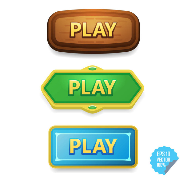 Botões coloridos com título Play. Botões vetoriais brilhantes para web e mobile
. - Vetor, Imagem