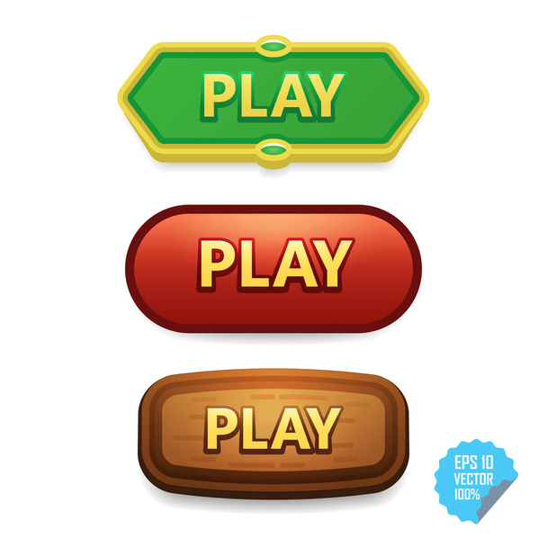 Botones coloridos con título Play. Botones vectoriales brillantes para web y móvil
. - Vector, imagen