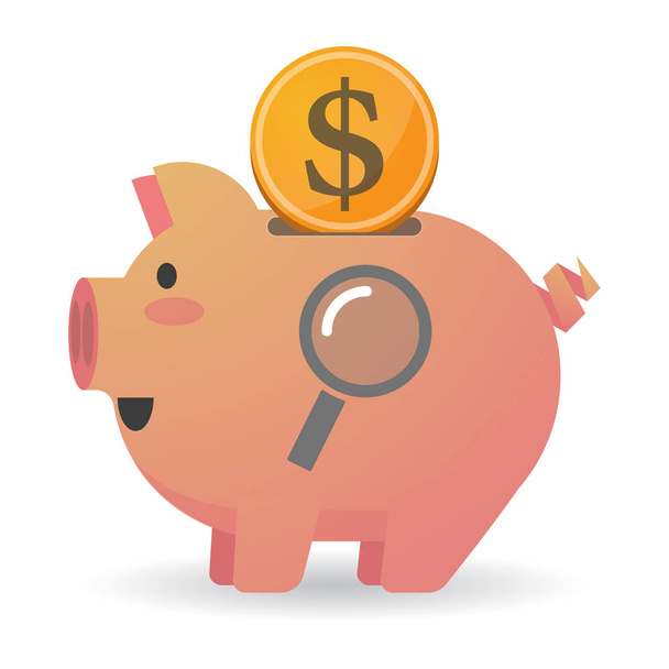 Isolated  piggy bank with a magnifier - Vector, Image