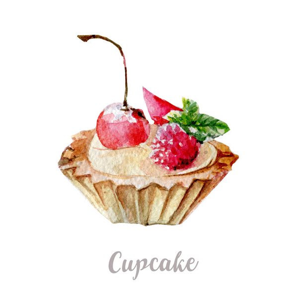 Watercolor hand drawn cake. Isolated dessert illustration on white background - 写真・画像