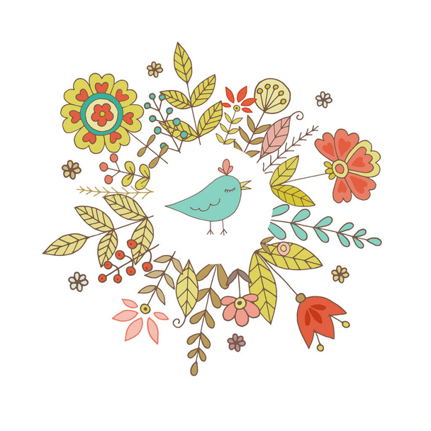 Vintage frame for your design with bird and flowers - Vector, afbeelding
