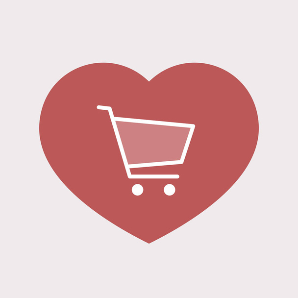 Isolated heart with a shopping cart - Vektör, Görsel