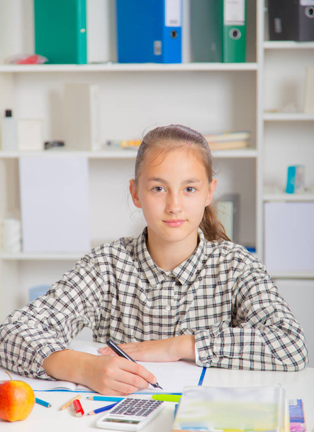 Teenage girl preparing for exams. Teenage girl doing homework for school. - Fotografie, Obrázek