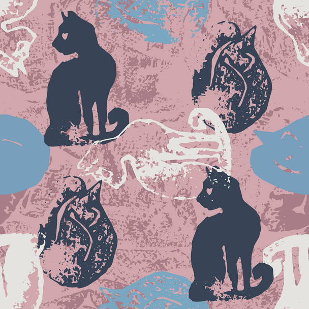 Seamless pattern with cat stamps. - Vector, Image