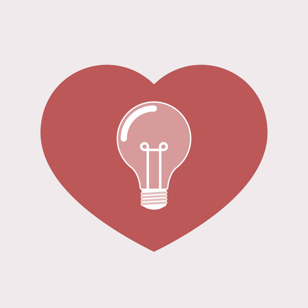 Isolated heart with a light bulb - Vector, Image