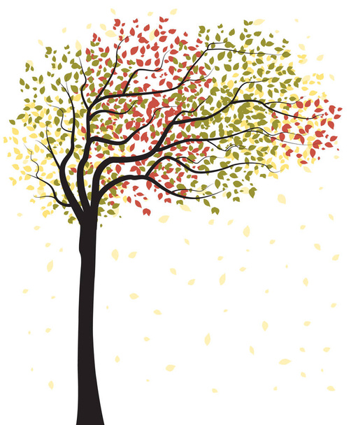 Jesienne drzewo z opadającymi liśćmi - Wektor, obraz