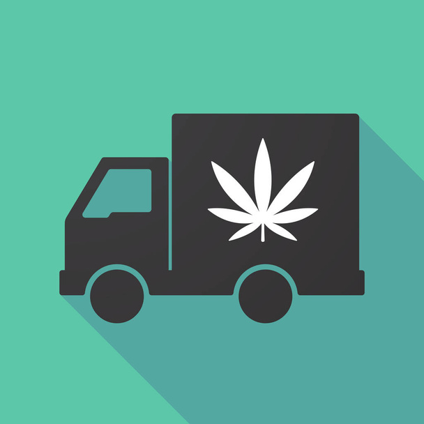 Lange schaduw truck met een marihuanablad - Vector, afbeelding