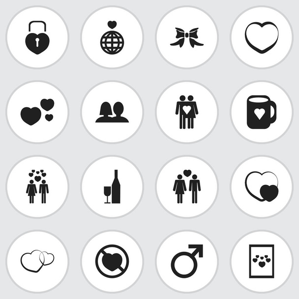 Zestaw 16 ikon można edytować pasja. Zawiera symbole, takie jak zamknięte serca, obrazu, kształtu i więcej. Mogą być używane dla sieci Web, mobilnych, interfejsu użytkownika i Infographic Design. - Wektor, obraz