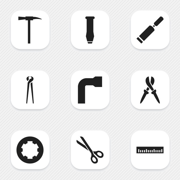 Sada 9 upravitelné nástroje ikony. Obsahuje symboly stěrkou, kolo klíč, kleště a další. Lze použít pro webové, mobilní, Ui a infografika Design. - Vektor, obrázek