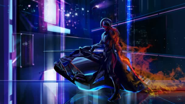wojownik Sci-Fi neon na rowerze. - Materiał filmowy, wideo