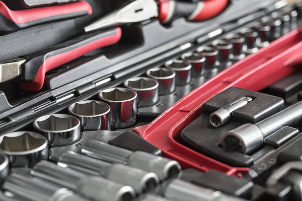 Toolbox with black-red instruments - Zdjęcie, obraz