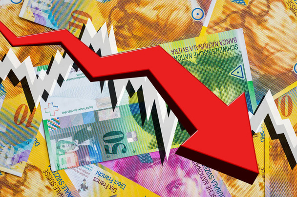 スイス フランのお金背景の削除矢印 - 写真・画像