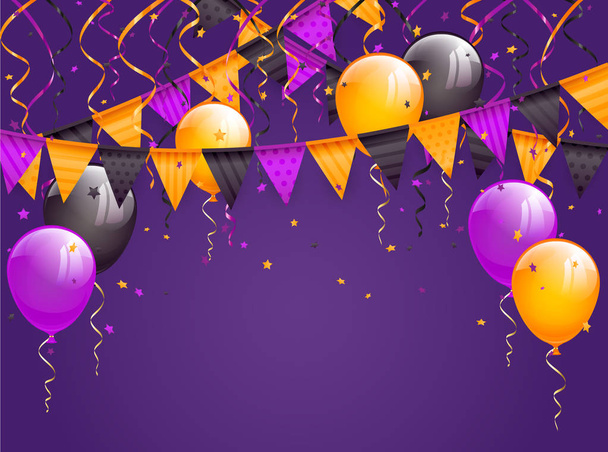 Halloween pennants and balloons on violet background - Vector, Image