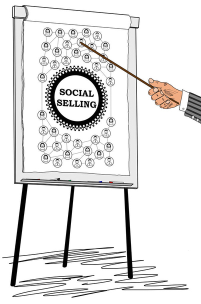 Concepto de venta social dibujado en un rotafolio
 - Foto, imagen
