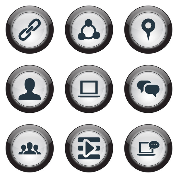 Vektor Illustration Set einfacher sozialer Symbole. Elemente Web, neue E-Mail, Team und andere Synonyme Benutzer, Link und Nachricht. - Vektor, Bild