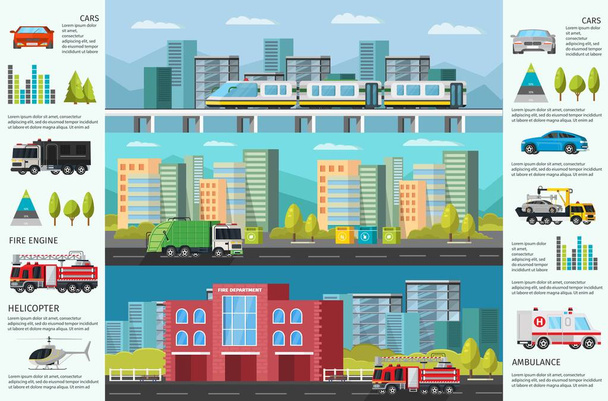 City Transport Infographic Horizontal Banners - Vektor, Bild