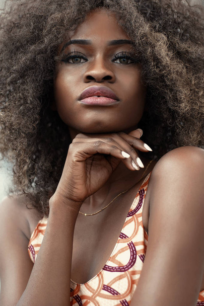 Portrait of attractive afro-american woman with curly hair. - Foto, immagini