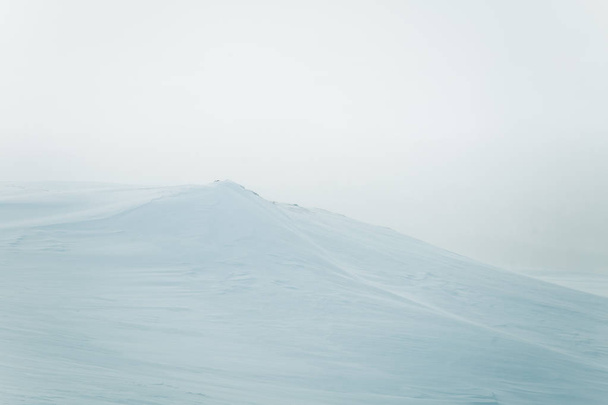 Düz, karlı Norveç alan güzel, minimalist bir manzara. Temiz, ışık, yüksek anahtar, dekoratif bir görünüm. - Fotoğraf, Görsel