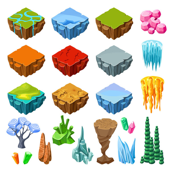 Isometric Bright Game Landscape Icons Collection - Vector, afbeelding