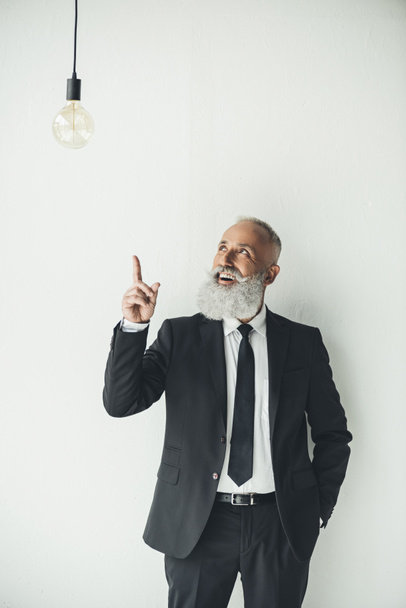 businessman pointing at light bulb - Photo, image