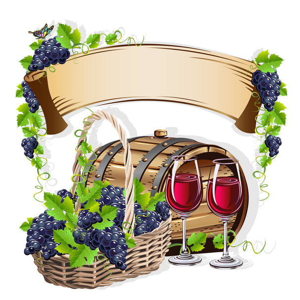 şarap natürmort - Vektör, Görsel