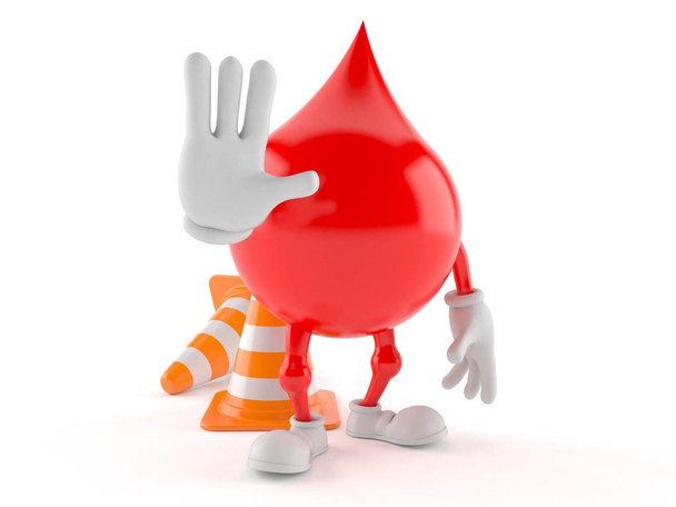 Bloed drop karakter met conus van het verkeer - Foto, afbeelding