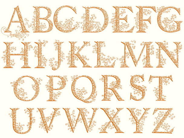 Vintage síťované (květinová) abecedy písmo. - Vektor, obrázek