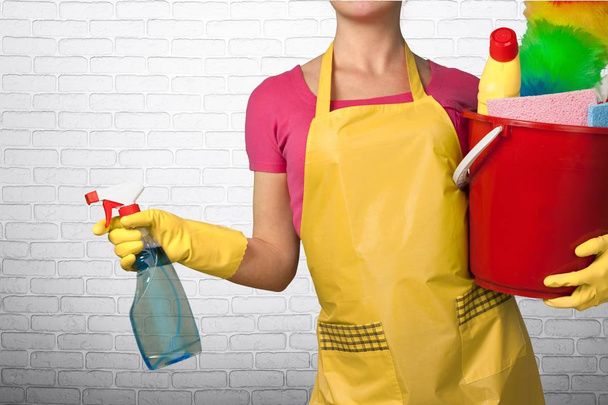 woman Cleaner with equipment  - Foto, Imagen