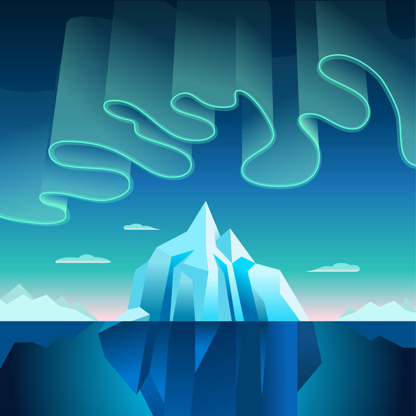 Aurora Borealis and Iceberg Vector Illustration - Vector, Image