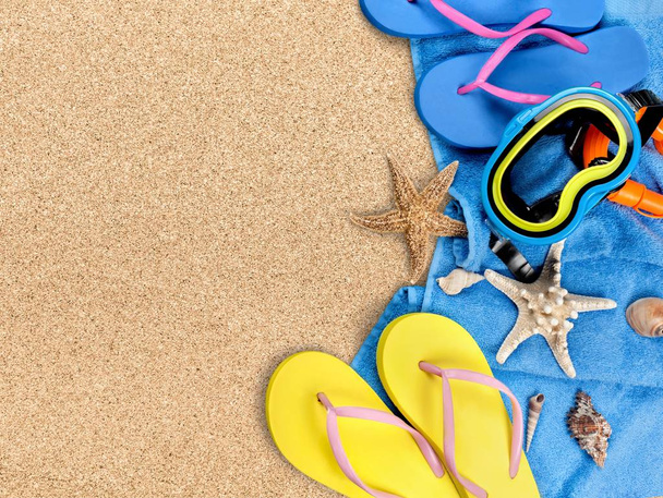 beach accessories on sand - Фото, изображение