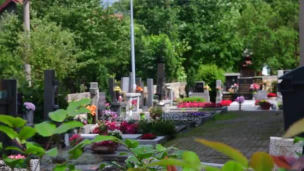 Blick auf Friedhof, Friedhof, Kirchhof, Grabfeld - Filmmaterial, Video
