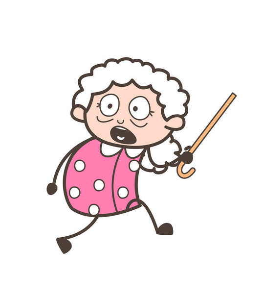 Cartoon Scared Grandma Running Vector Illustration - Vector, Image
